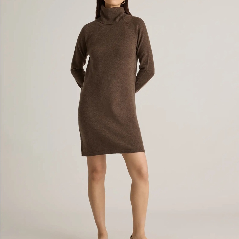 Quince - Brown Cashmere Turtleneck Sweater Dress - Large